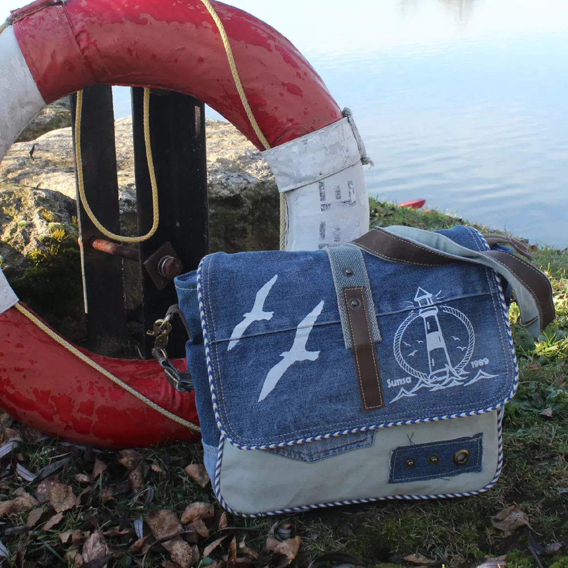Sunsa Messenger Tasche Maritim Style Umhängetasche blau