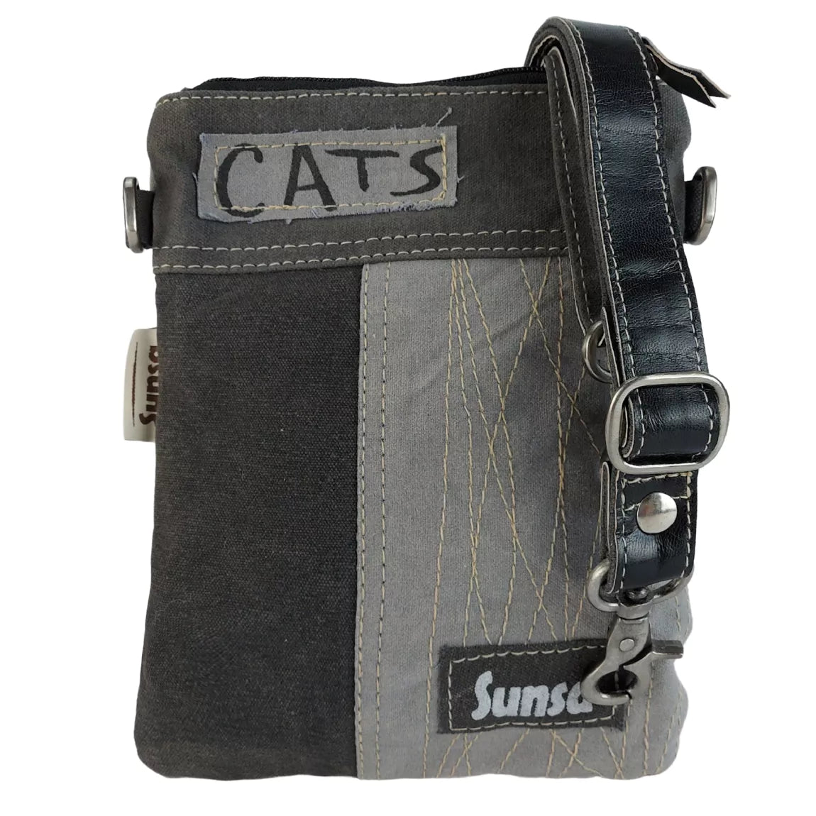 Sunsa Damen Umhängetasche aus Canvas und Leder, Katzenmotiv