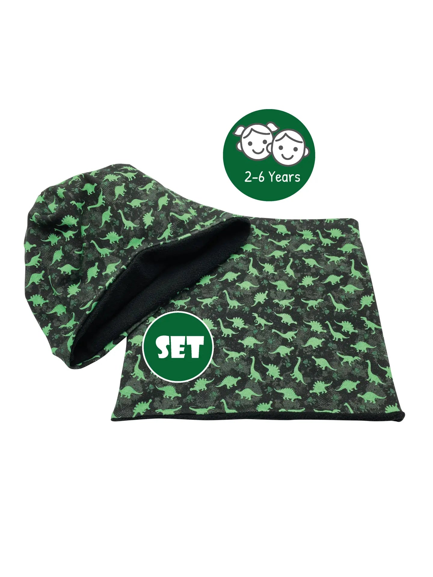 HECKBO Mütze & Schal Set Dinosaurier mit Vließ 2-6 Jahre