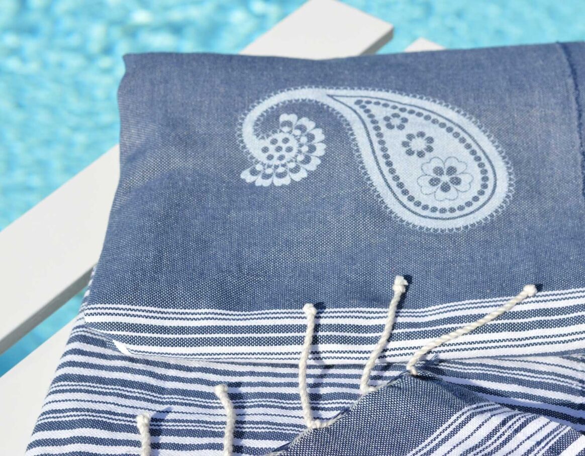 ZusenZomer Fouta Hammam Handtuch BIARRITZ – 100x190 cm – Schwarz mit Türkis
