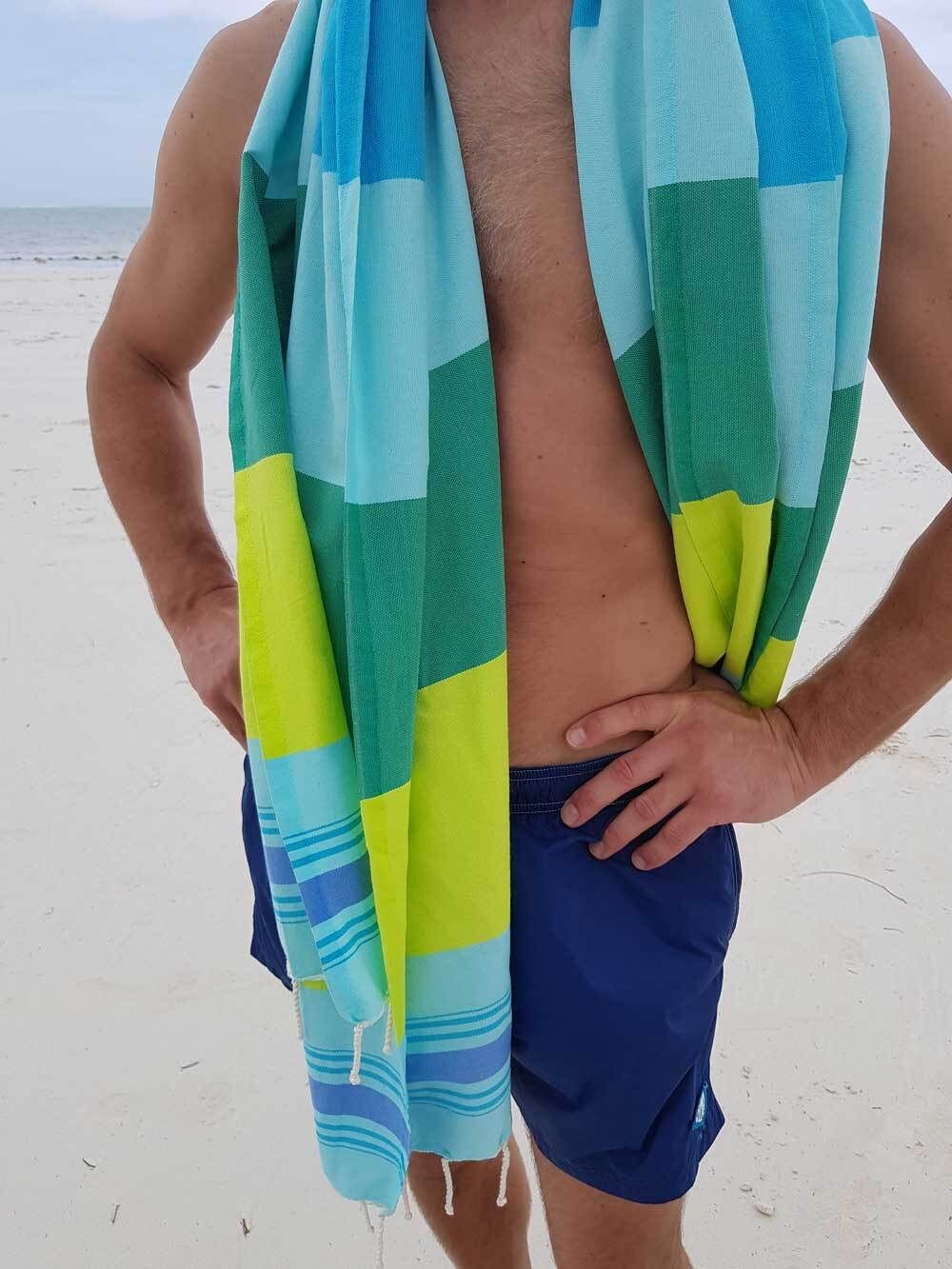 ZusenZomer Fouta Hammam Strandtuch CASABLANCA – 100x190 cm – Grün Blau