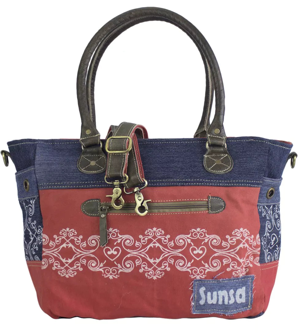 Sunsa Damen Große Crossbody Schultertasche rot/blau