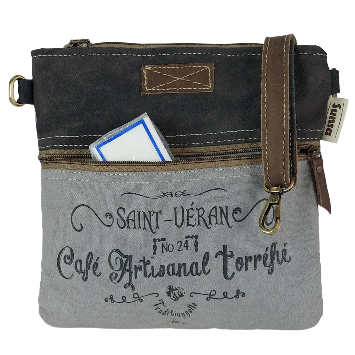 Sunsa Vintage Kleine Umhängetasche in Schwarz/Grau