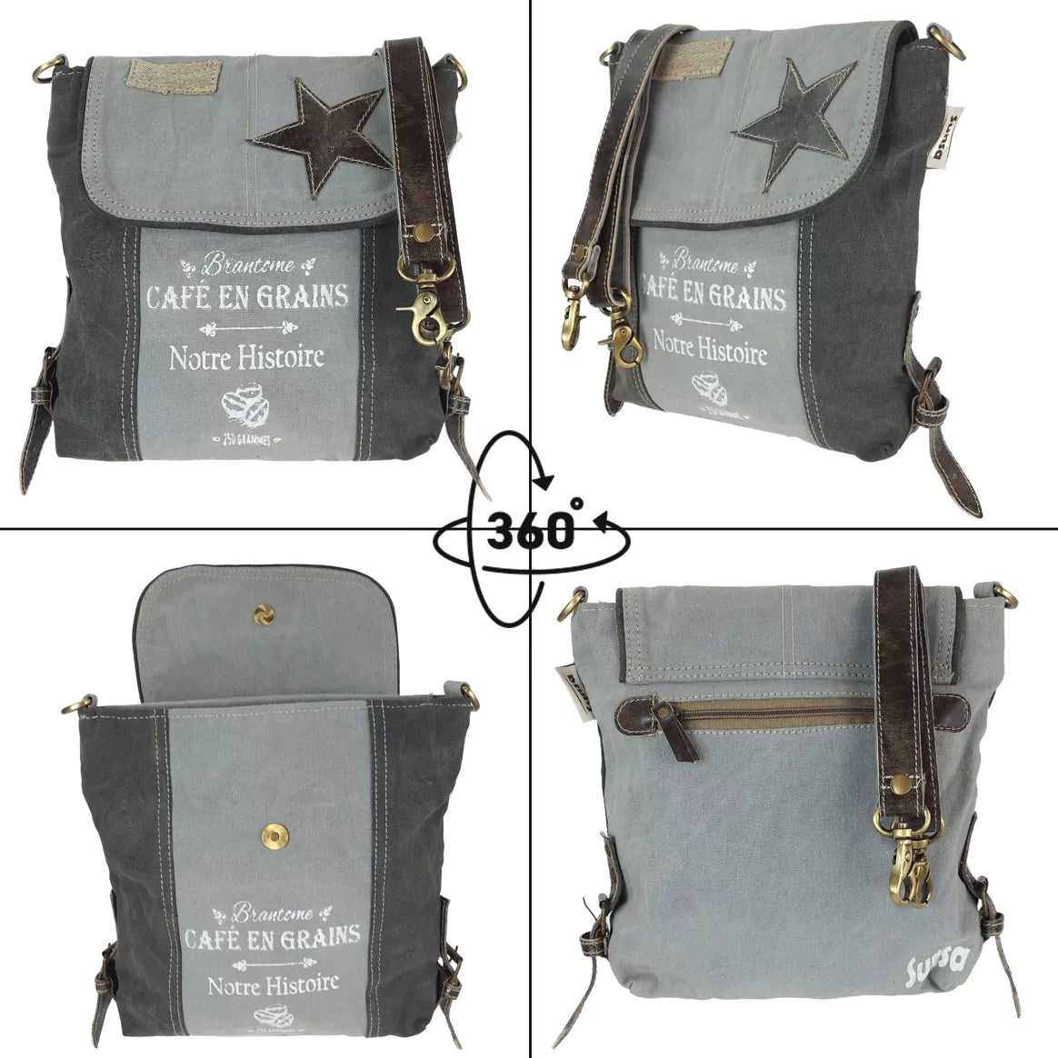 Sunsa Vintage Schultertasche aus Canvas mit Leder