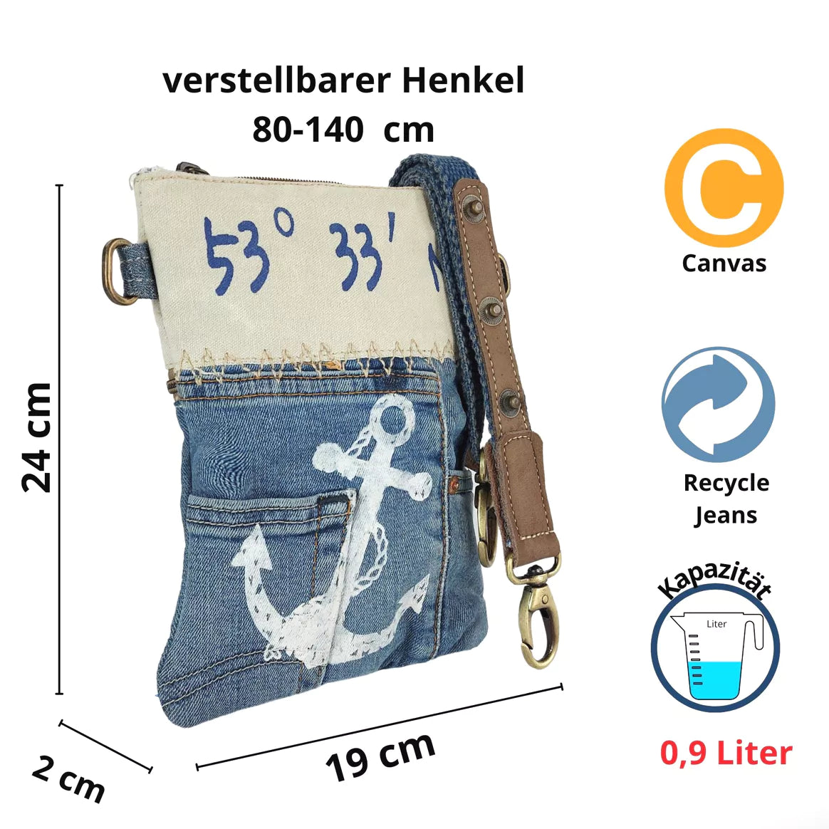 Sunsa Crossbody Tasche im Vintage Retro Stil mit Anker Maritimmotiv