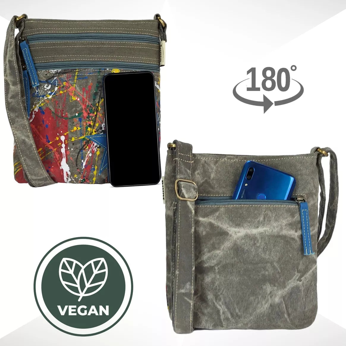 Sunsa Damen Umhängetasche - Vegane Leinwand