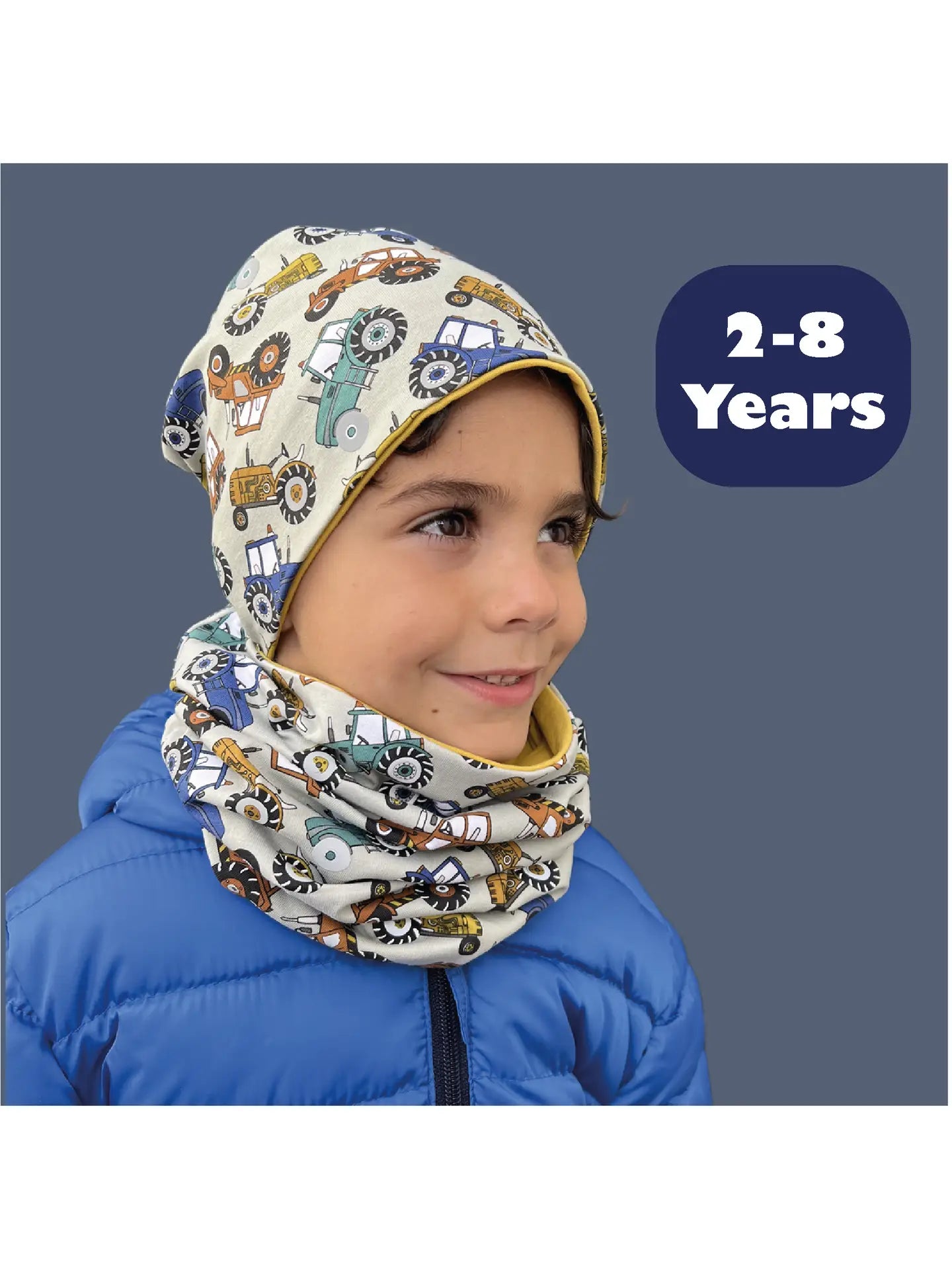 HECKBO Kinder Reflektor Mütze & Loop Schal - Traktor