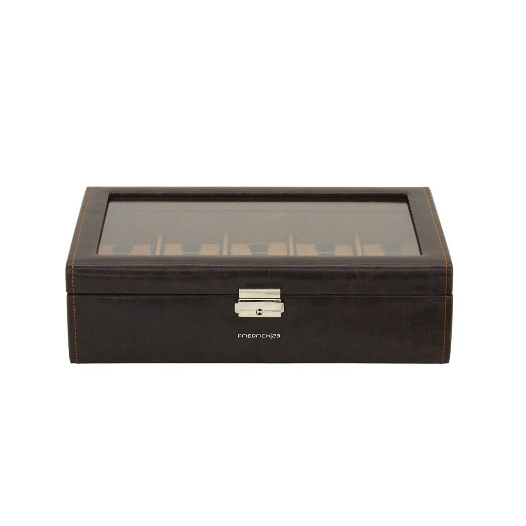 Friedrich23 Uhrenkoffer Bond mit Glasdeckel für 10 Uhren - braun