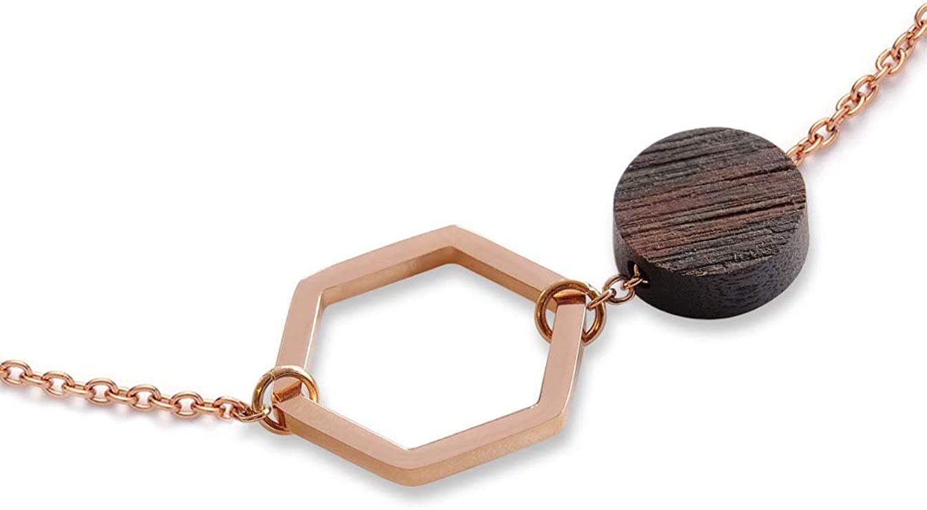 Kerbholz Geometrics Collection Twin Necklace – Damen Halskette mit Naturholz Anhänger in Roségold