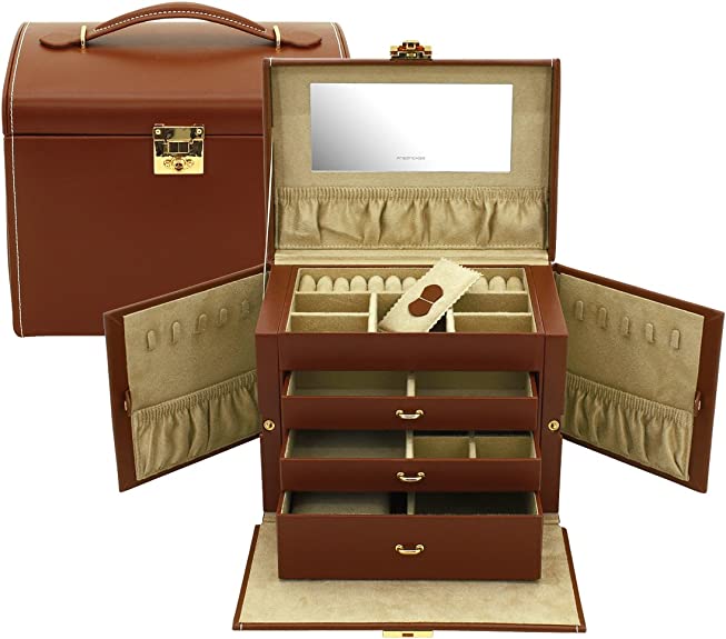 Friedrich23 Schmuckkoffer - Schmuck- und Uhrenkasten mit 3 Schubladen und Flügeltür