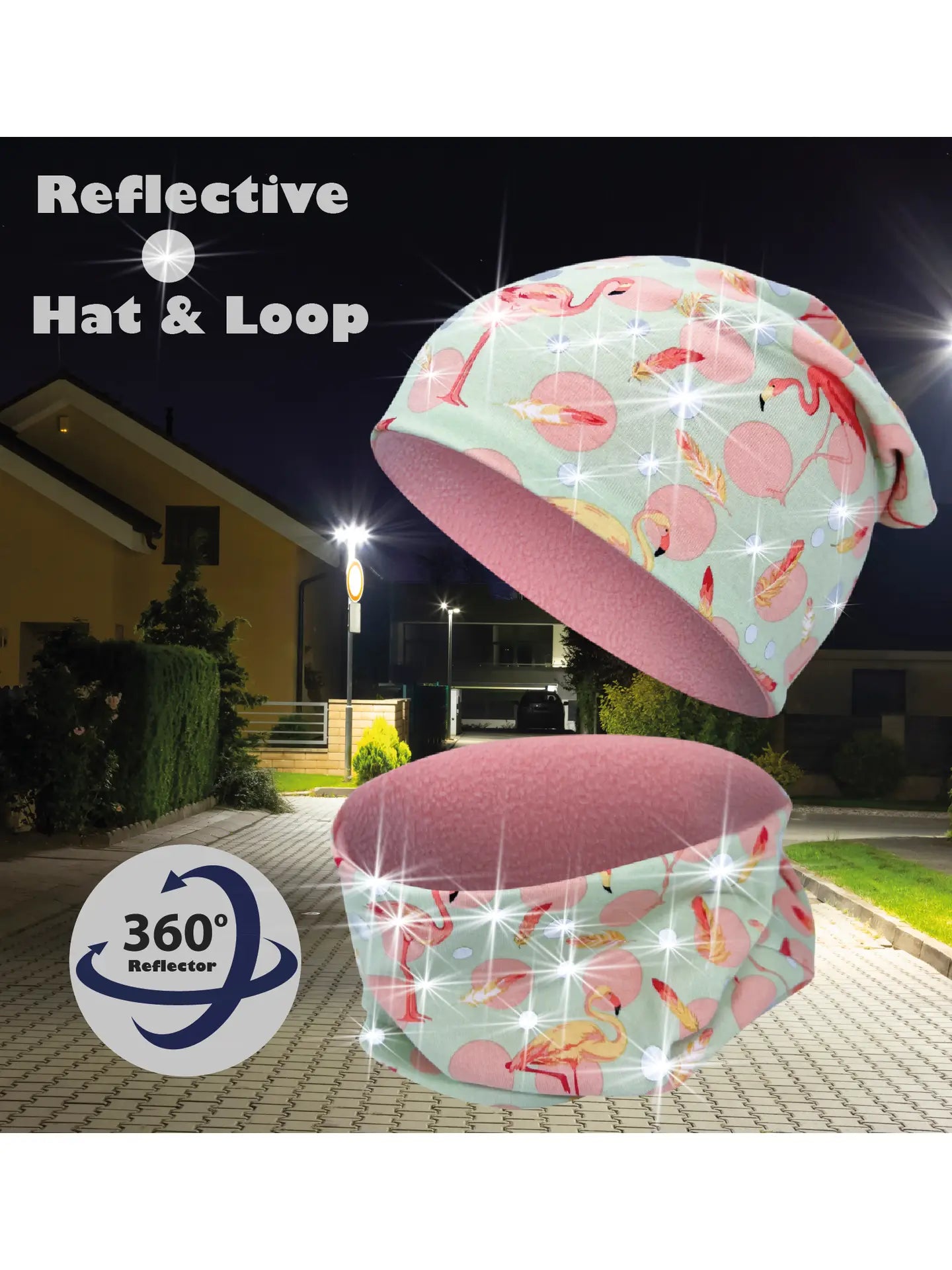 HECKBO Reflektor Mütze & Loop Schal - Flamingo - mit Vlies