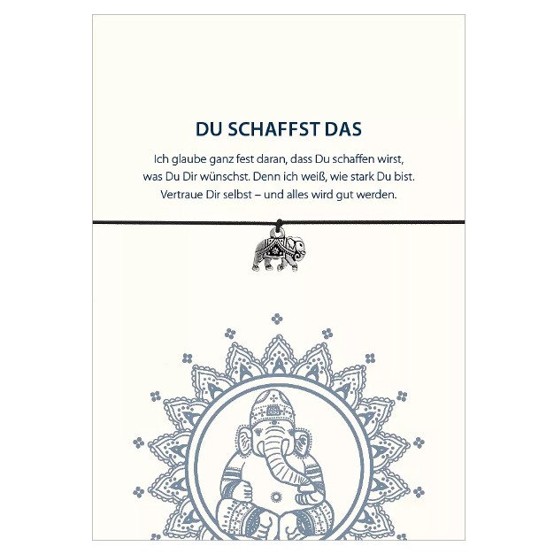 Glücksschmiedin "Du schaffst das" Armband mit Elefant-Anhänger schwarz