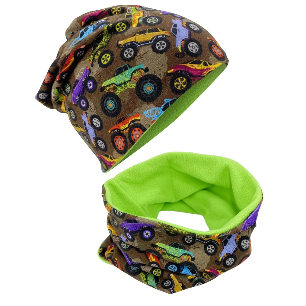 HECKBO Mütze & Schal Set Monster Truck mit Vließ 2-6 Jahre