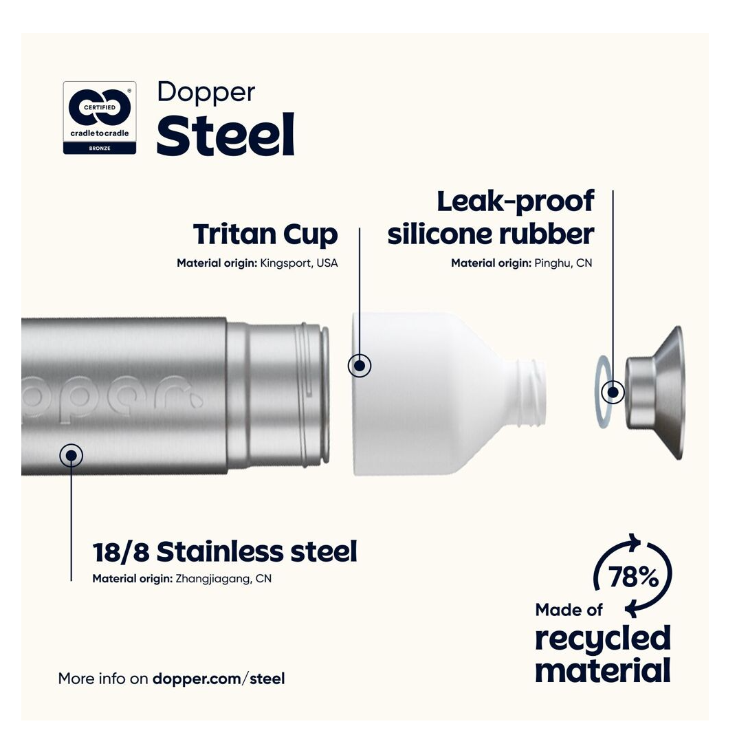 Dopper Steel Wasserflasche - 800 ml Edelstahl