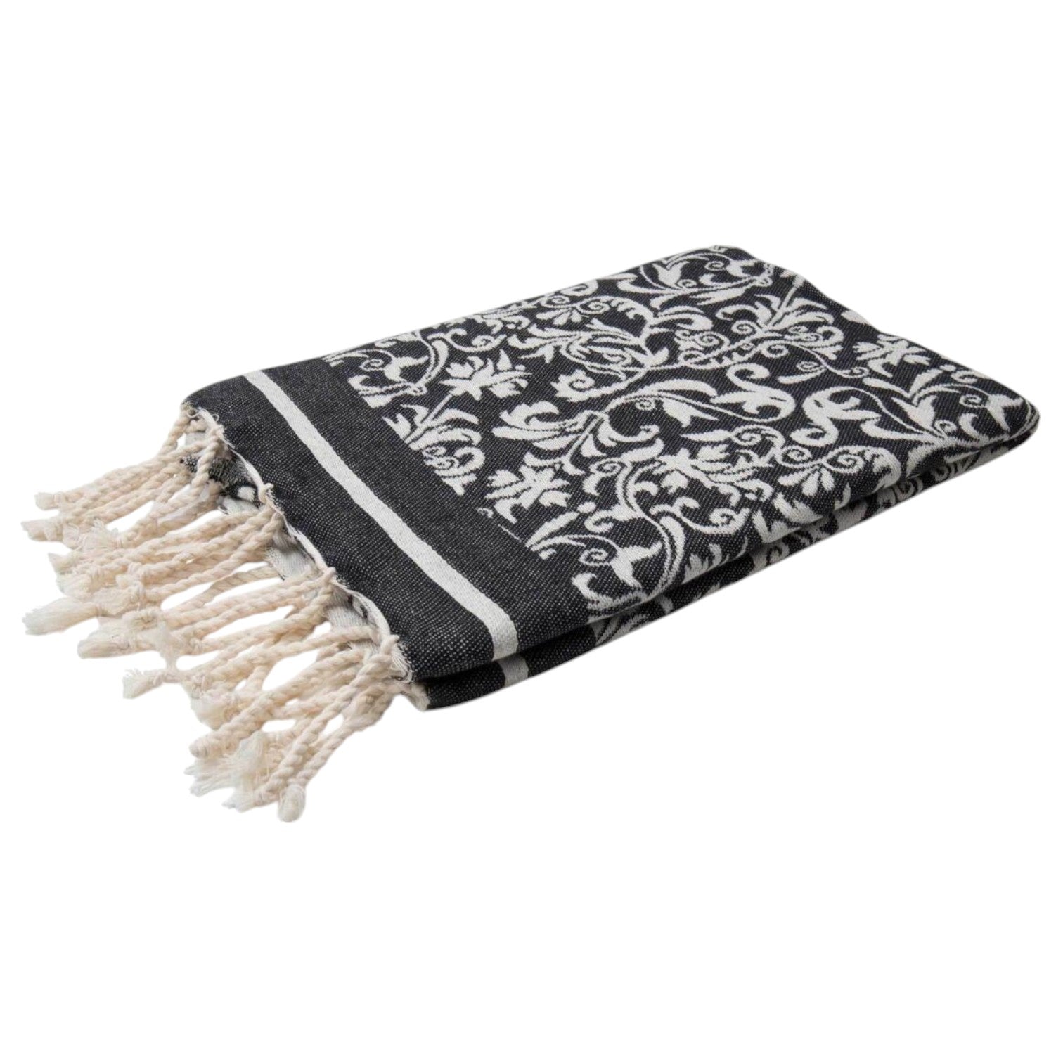 ZusenZomer Fouta Hammam Handtuch BLUME – 100x190 cm – Schwarz